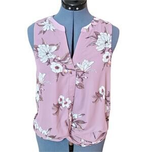 Pink Rose sleeveless faux tie floral print blouse medium